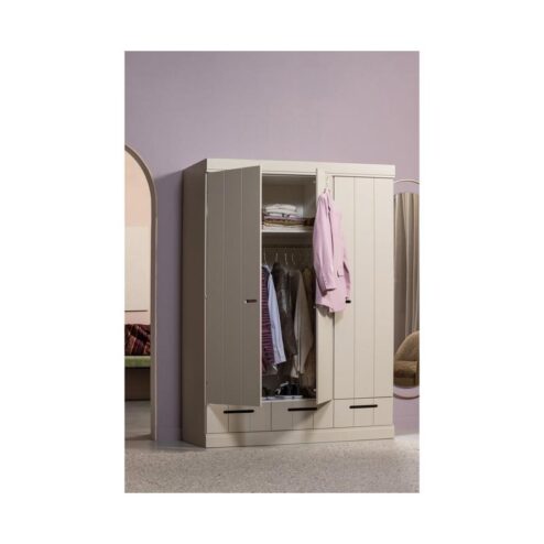 Connect 3-deurs Kledingkast met lade zand