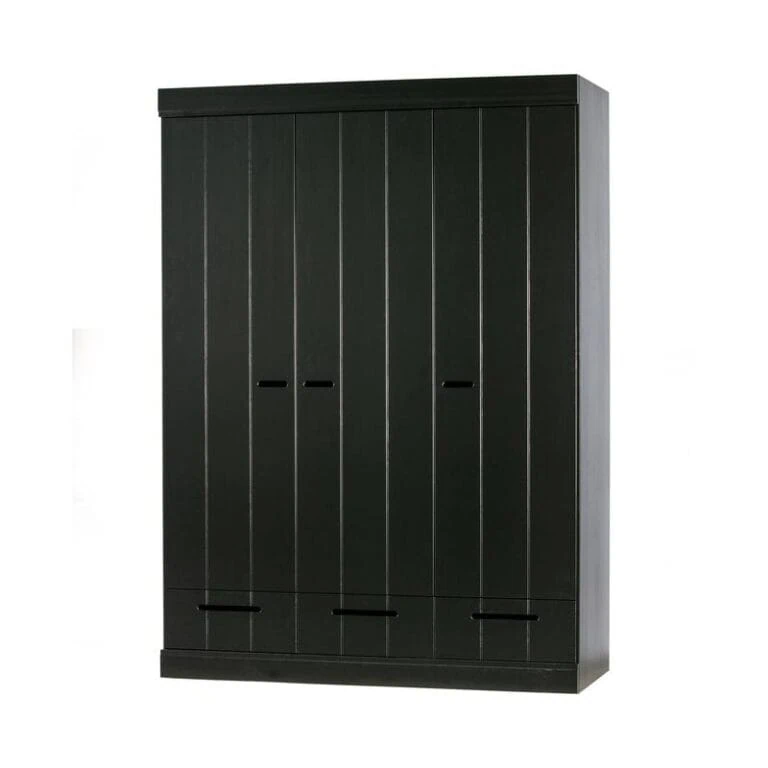 Connect 3-deurs Kledingkast met lade zwart