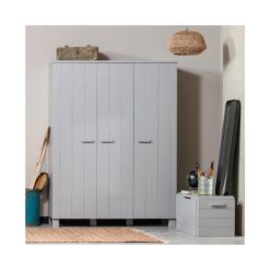 Dennis 3-deurs Kledingkast grenen grijs 158cm