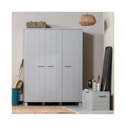 Dennis 3-deurs Kledingkast grenen grijs 158cm
