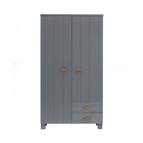 Dennis Kledingkast met laden grenen grijs met leren greep 111cm