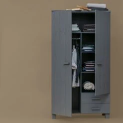 Dennis Kledingkast met laden grenen grijs steel 111cm