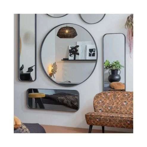 Doutzen Spiegel rond metaal zwart 80cm