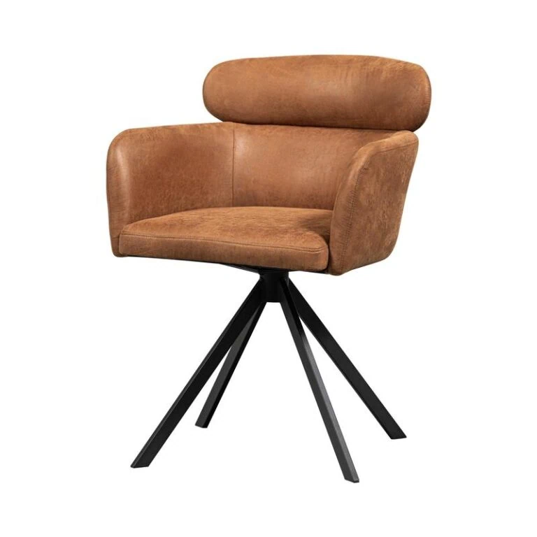 Fenne Draaibare eetkamerstoel leerlook cognac