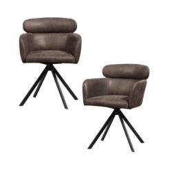 Fenne Draaibare eetkamerstoel leerlook zwart/grijs