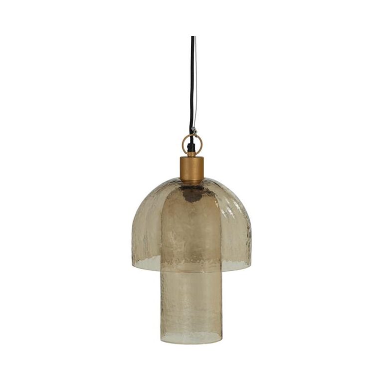 Gigi 1-lichts Hanglamp dubbele kap gehamerd glas naturel