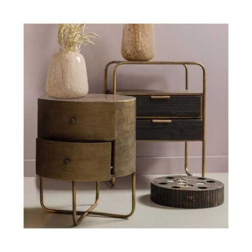 Glossy Rond kastje metaal antique brass 39cm