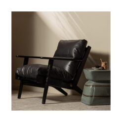 Houston Fauteuil leer/hout zwart