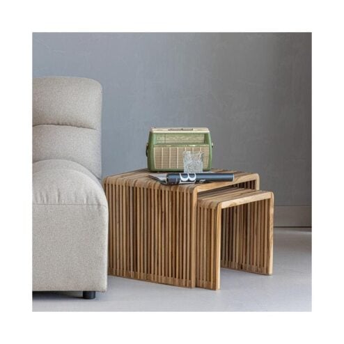 Jasmijn Bijzettafel recycled teak naturel set van 2