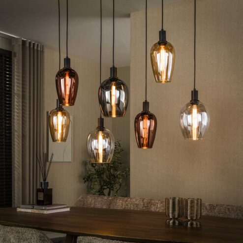 Jenny 7-lichts Hanglamp Meerkleurig glas