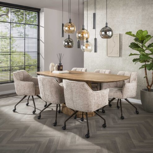 Kelly Eetkamerstoel met wieltjes Hoven zand-bruin