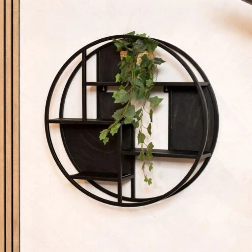 Orianna wandrek industrieel mangohout rond zwart 70cm