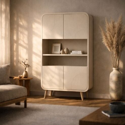 Alviana Wandkast hoog Beige mangohout 100cm