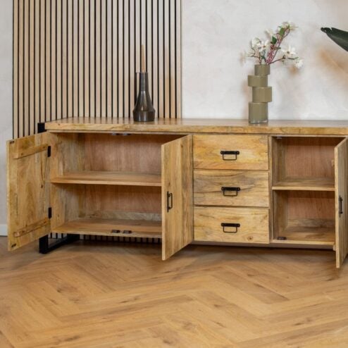 Britt Dressoir 3 deuren 3 lades Mangohout 200cm