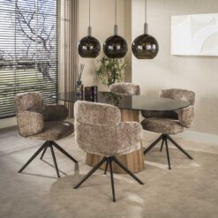 Dominick Eettafel Deens ovaal Brons glas 215cm