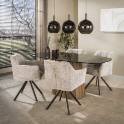 Dominick Eettafel Deens ovaal Brons glas 215cm