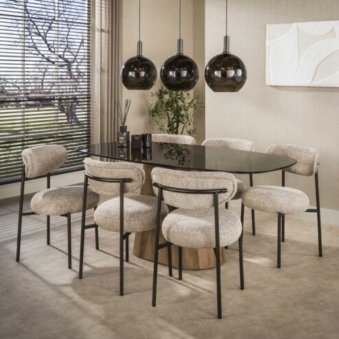 Dominick Eettafel Deens ovaal Brons glas 215cm