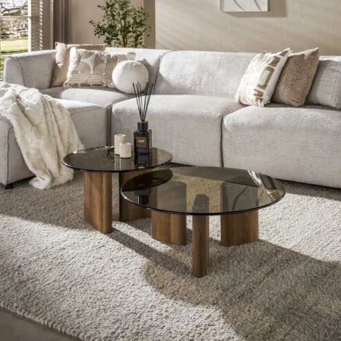 Dominick Salontafel Rond Set van 2 Brons glas