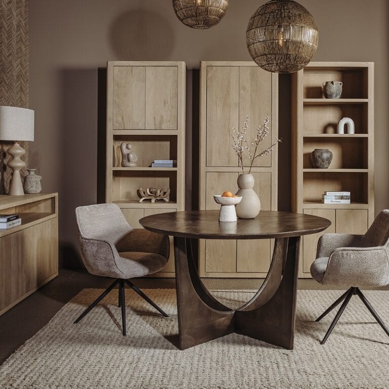 Fermo Eettafel rond olijfbruin mangohout 130cm