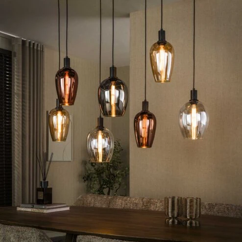 Grazia 7-lichts Hanglamp Meerkleurig glas