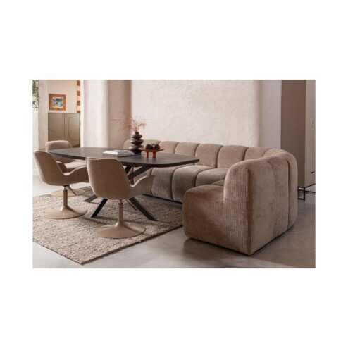 Mojo Eetkamerbank Hoek Met Rugleuning Ribstof Donkerzand