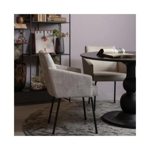 Mount Eetkamerstoel Met Armleuning Grof Geweven Stof Naturel