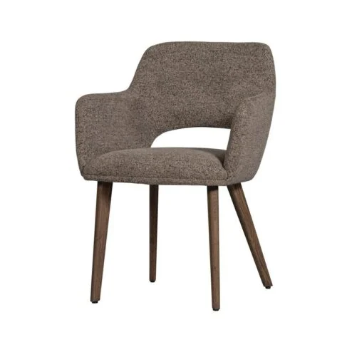 Murat Eetkamerstoel Taupe Met Houten Poot Bruin