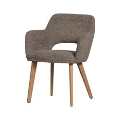 Murat Eetkamerstoel Taupe Met Houten Poot Naturel