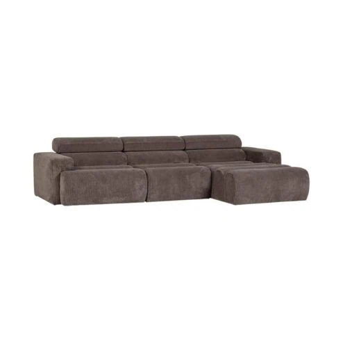 Novi Chaise Longue Bank Rechts Ribstof Grijsbruin