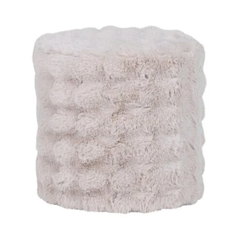 Olven Poef Hoog Fluffy Stof Naturel 46cm
