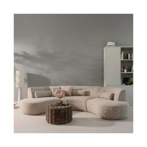 Olven Poef Laag Fluffy Stof Bruin 60cm