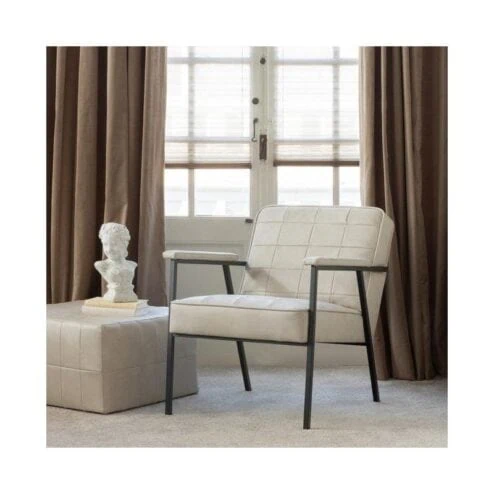 Patchwork Poef Leerlook Naturel 60cm