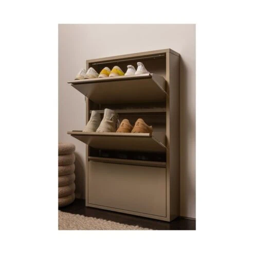 Sabine 3-Vaks Schoenenkast Metaal Zand 66cm