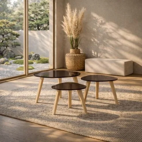 Siem Salontafel set van 3 Beige/bruinglas