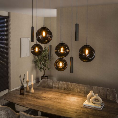 Solaro 9-lichts Hanglamp Bruin glas