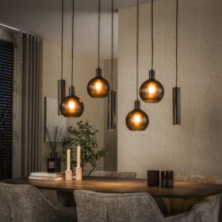 Tessio 7-lichts Hanglamp bruin-frosted