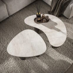 Vittoria Salontafel Organisch Set van 2 keramiek Travertin 88cm