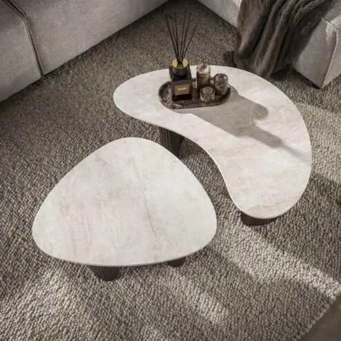 Vittoria Salontafel Organisch Set van 2 keramiek Travertin 88cm