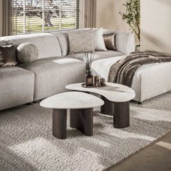 Vittoria Salontafel Organisch Set van 2 keramiek Travertin 88cm