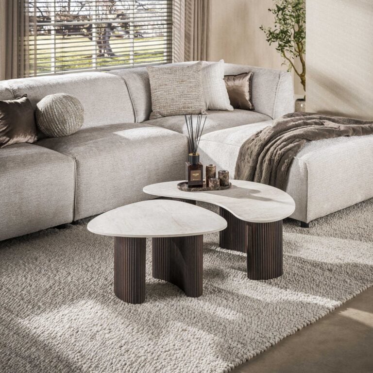 Vittoria Salontafel Organisch Set van 2 keramiek Travertin 88cm